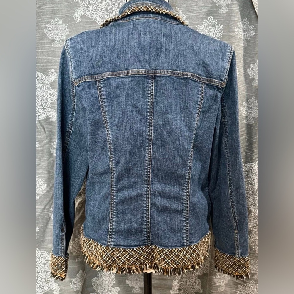 Coldwater Creek Long Sleeve Denim Jacket with Boucle Fringe Women's 12 Jean. MH - Picture 2 of 7